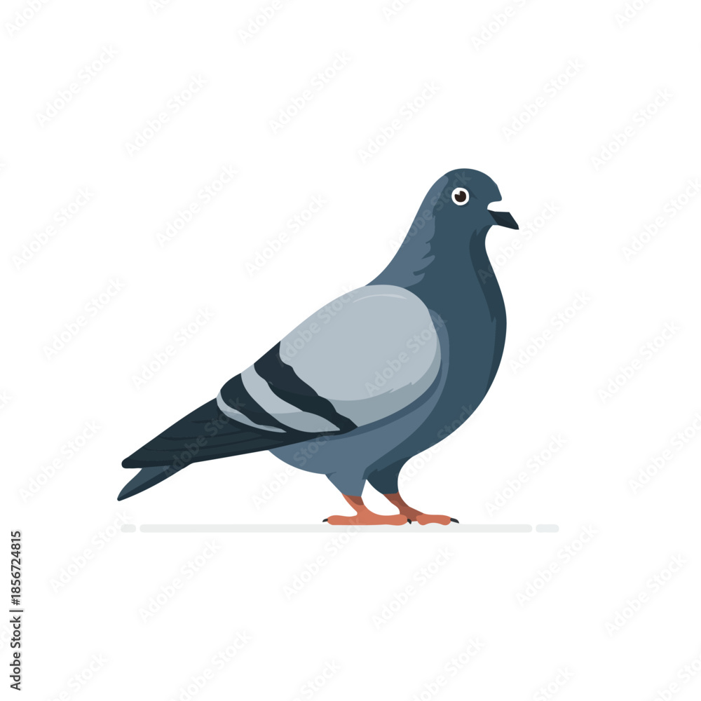 Fototapeta premium Pigeon illustrated in a clean 2D flat vector style, minimal and modern, isolated on a white background.