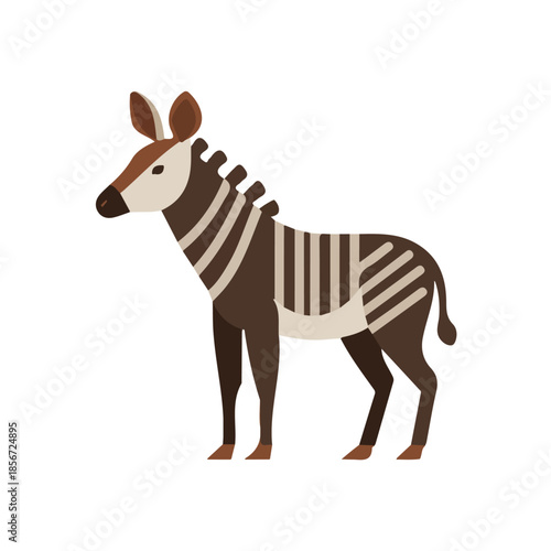 2D flat vector illustration of Okapi, clean and minimal icon style, isolated on white background.