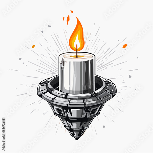 Illustration of a lit candle in a futuristic holder with radiating lines.