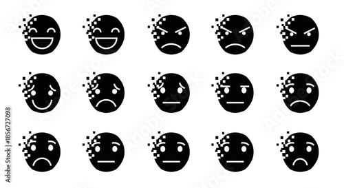 Emotional emoji faces expressing diverse feelings, from happiness to anger, perfect for digital communication and design projects