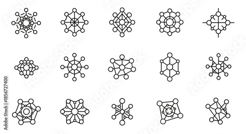 Abstract network connection symbols in various geometric designs, perfect for data visualization, technology concepts, and design elements