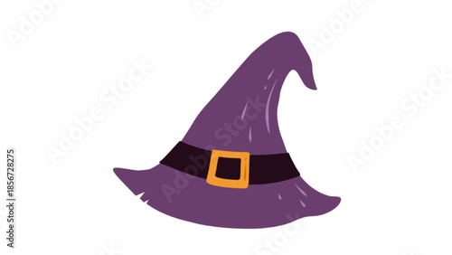 Purple Witch Hat with Golden Buckle Isolated on White