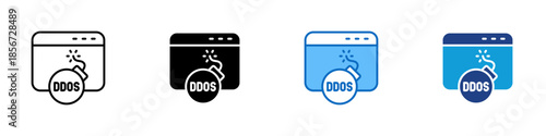 DDoS Attack Multiple Style Icon Design Vector - Cyber attack disrupting service availability by overwhelming servers with traffic