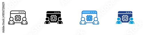 AI Collaboration Multiple Style Icon Design Vector - Human and artificial intelligence collaboration interface, showing teamwork between users and machine processing systems