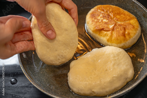 Fried Pies Made from Yeast Dough in a Hot Pan