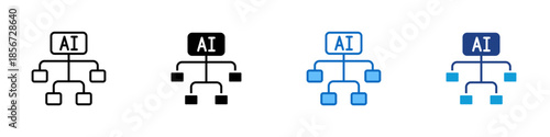 AI Network Multiple Style Icon Design Vector - Artificial intelligence system connected across nodes, representing data flow, automation, and distributed intelligence architecture