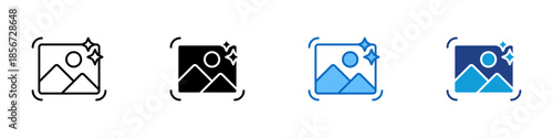 AI Image Processing Multiple Style Icon Design Vector - Digital image handling using artificial intelligence for visual enhancement, recognition, and automated analysis