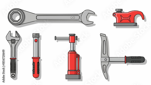 Collection of various tools including wrenches and pliers on a white background