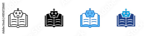 AI Learning Multiple Style Icon Design Vector - Artificial intelligence learning from data and knowledge sources to improve understanding and performance