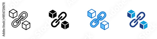Blockchain Link Multiple Style Icon Design Vector - Linked blocks representing blockchain structure, secure transactions, decentralization, and distributed digital records