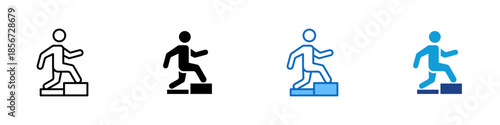 Career Growth Multiple Style Icon Design Vector - Person stepping upward representing career progress, personal development, and advancement
