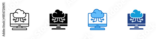 Cloud Computing Multiple Style Icon Design Vector - Cloud based computing system enabling data processing and storage through online servers