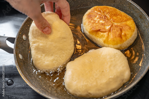 Fried Pies Made from Yeast Dough in a Hot Pan