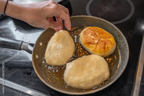 Fried Pies Made from Yeast Dough in a Hot Pan