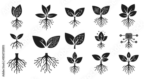 Modern Tech and Nature: Sustainable Technology and Eco-Innovation Concepts, Featuring Plant and Circuit Board Combinations, Ideal for Green Technology Branding