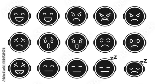 Expressive emoticon faces showcase a range of human emotions, from joy and surprise to anger and sadness, perfect for conveying feelings in digital communication