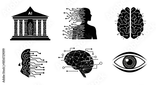Cutting-edge AI technology and human intelligence icons, perfect for illustrating innovative concepts and the future of technology, originally a scalable graphic