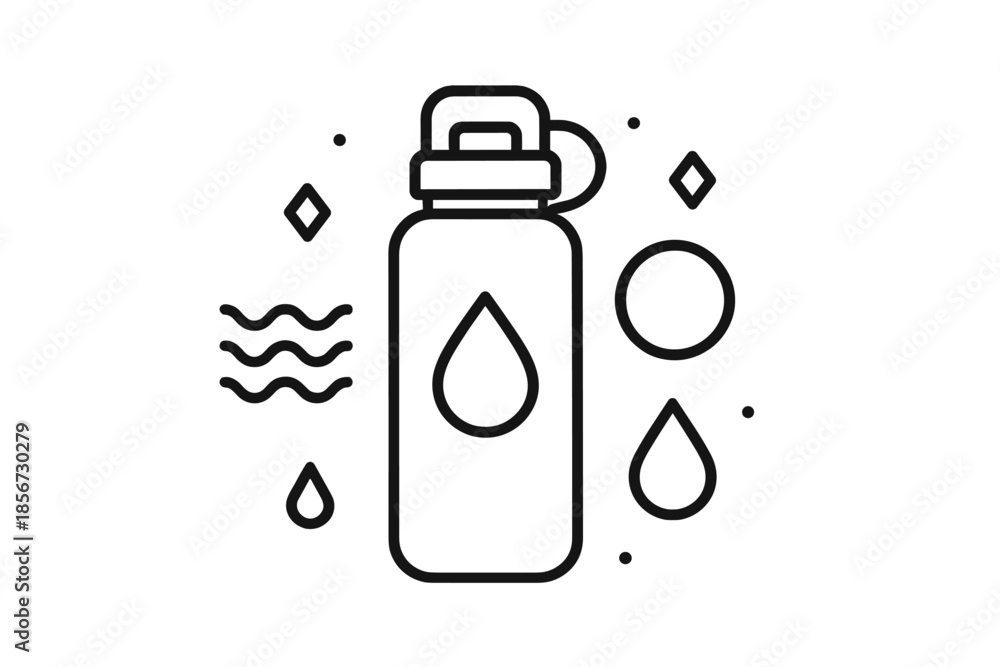 Fototapeta premium Water bottle with water drops and waves icon