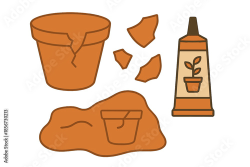 Broken Terracotta Pot with Repair Glue