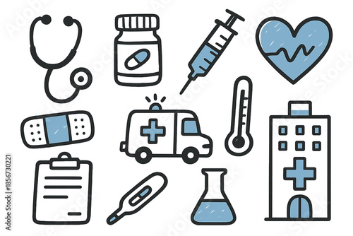 Medical Icons Set on Textured Background