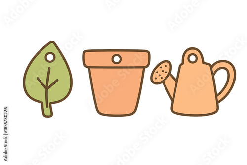 Gardening icons: leaf, pot, and watering can