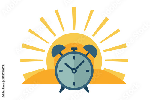 Alarm clock in front of a rising sun