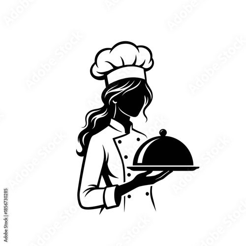 Chef Hat Waitress  Holding A Covered Dish