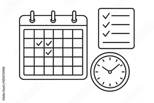 Calendar, Checklist, and Clock Icons