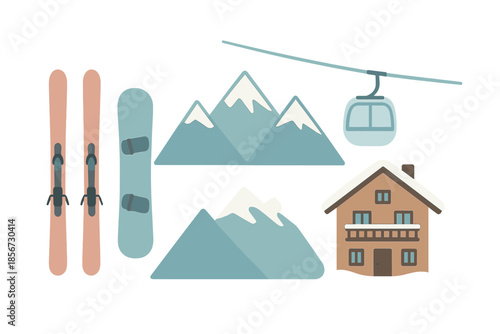 Winter ski resort flat design scene