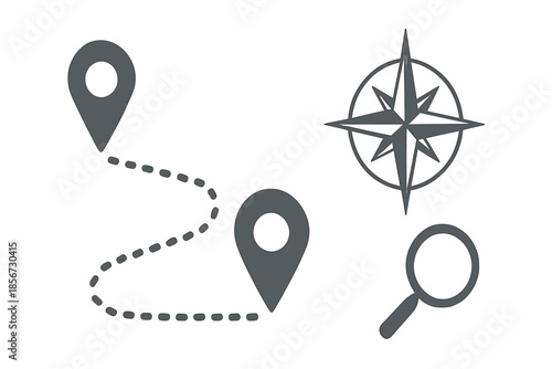 Location tracking and navigation symbols on a dark background