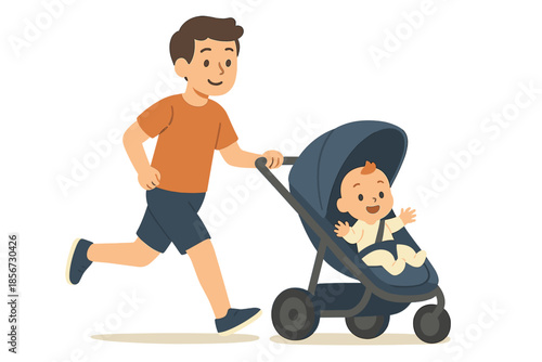 Father Jogging with Baby in Stroller