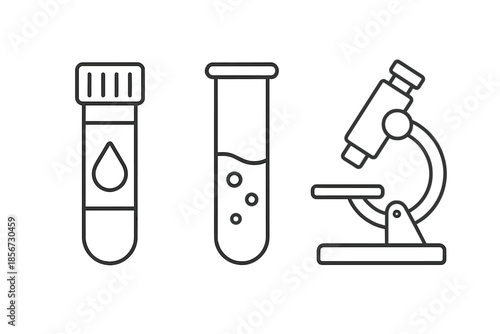 Medical Icons: Test Tube, Blood Sample, and Microscope