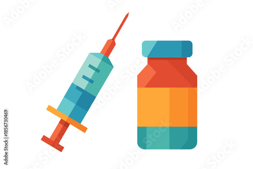 Vaccine syringe and vial icon with glowing aura