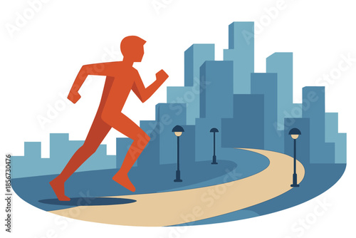 Running figure in a city park at night