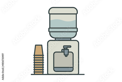 Water cooler with stack of cups