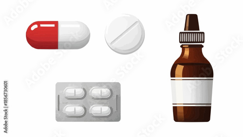 Medication and Prescription Items Illustrated in a Medical Context