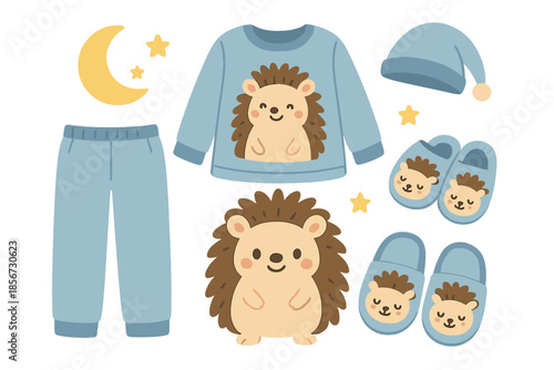 Cute Hedgehog Pajamas and Slippers Set