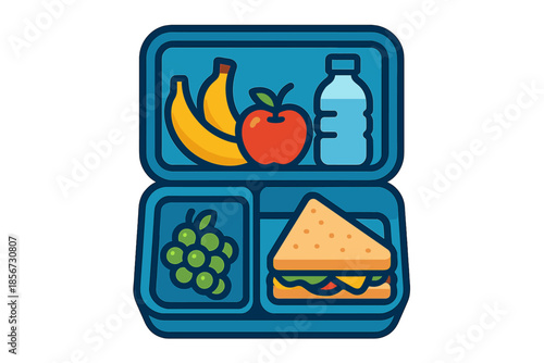 Cartoon illustration of a lunchbox with food