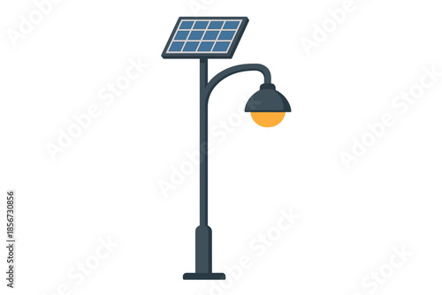 Solar powered street light illuminated at night