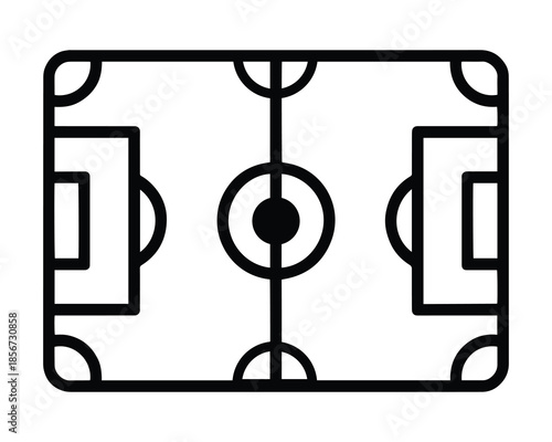 Soccer Field Icon: A minimalist, top-down view of a soccer field, illustrating the essential lines and markings necessary for play.