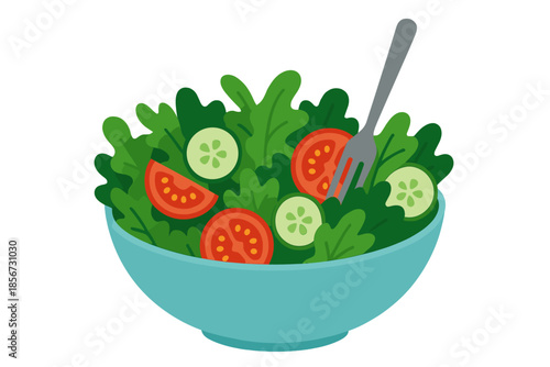 Fresh Salad in a Blue Bowl with Fork