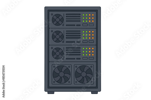 Server Rack with Fans and Indicator Lights