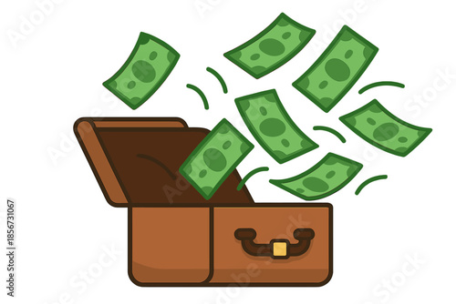Money Flying Out Of Open Briefcase