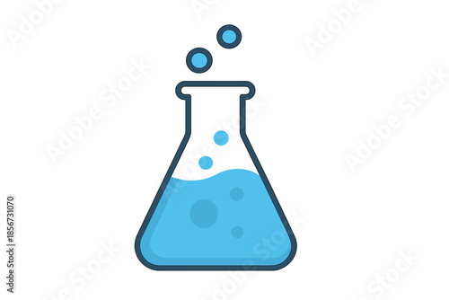 Erlenmeyer flask with bubbling blue liquid