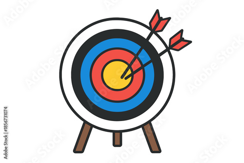 Archery target with arrows hitting the bullseye