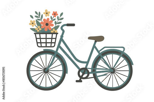 Retro bicycle with flowers in basket