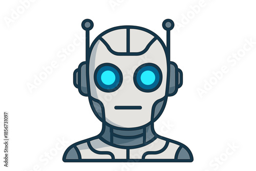 Stylized Robot Head with Glowing Blue Eyes