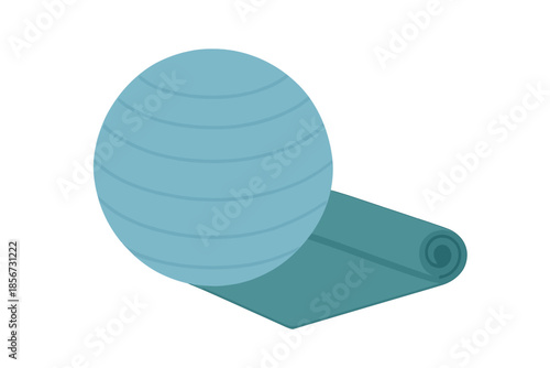 Blue exercise ball and yoga mat