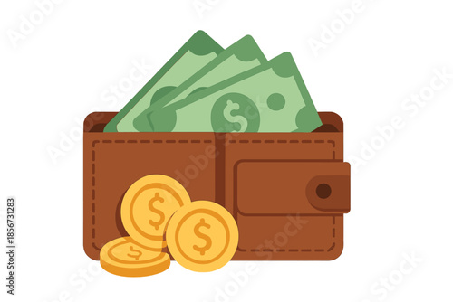Wallet with Money and Coins