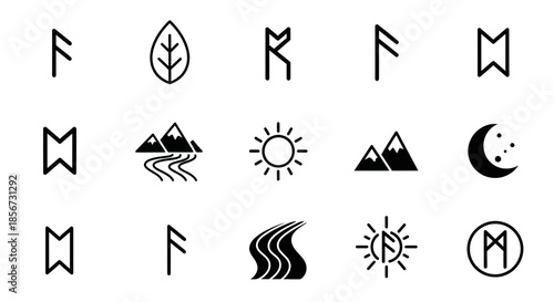 Discover ancient runes, nature's elements, celestial bodies, and powerful symbols for your next creative project or design concept.
